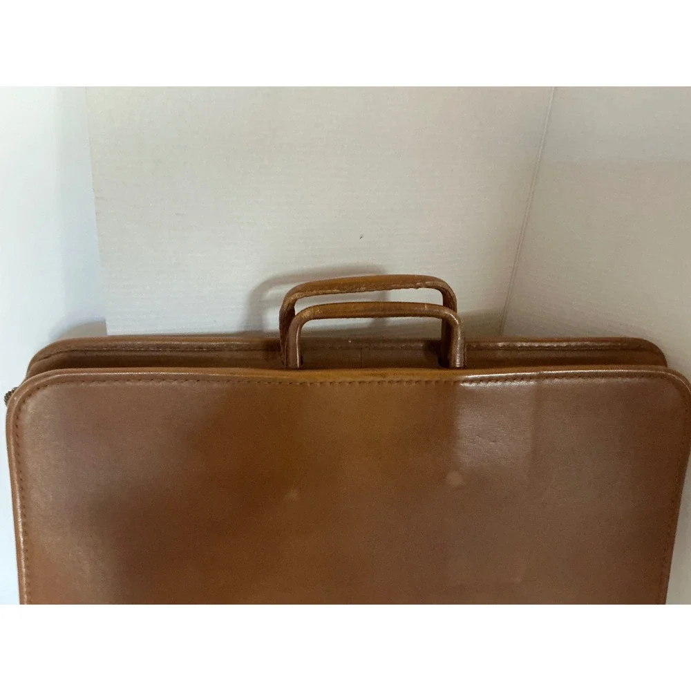 Vintage Leather Briefcase Slim Document Portfolio Brown Retractable Handle L 16